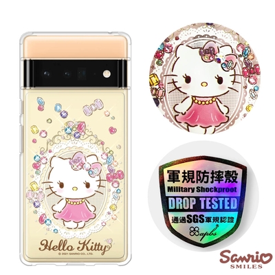 三麗鷗 kitty google pixel 6 pro 輕薄軍規防摔彩鑽手機殼-凱蒂奢華風