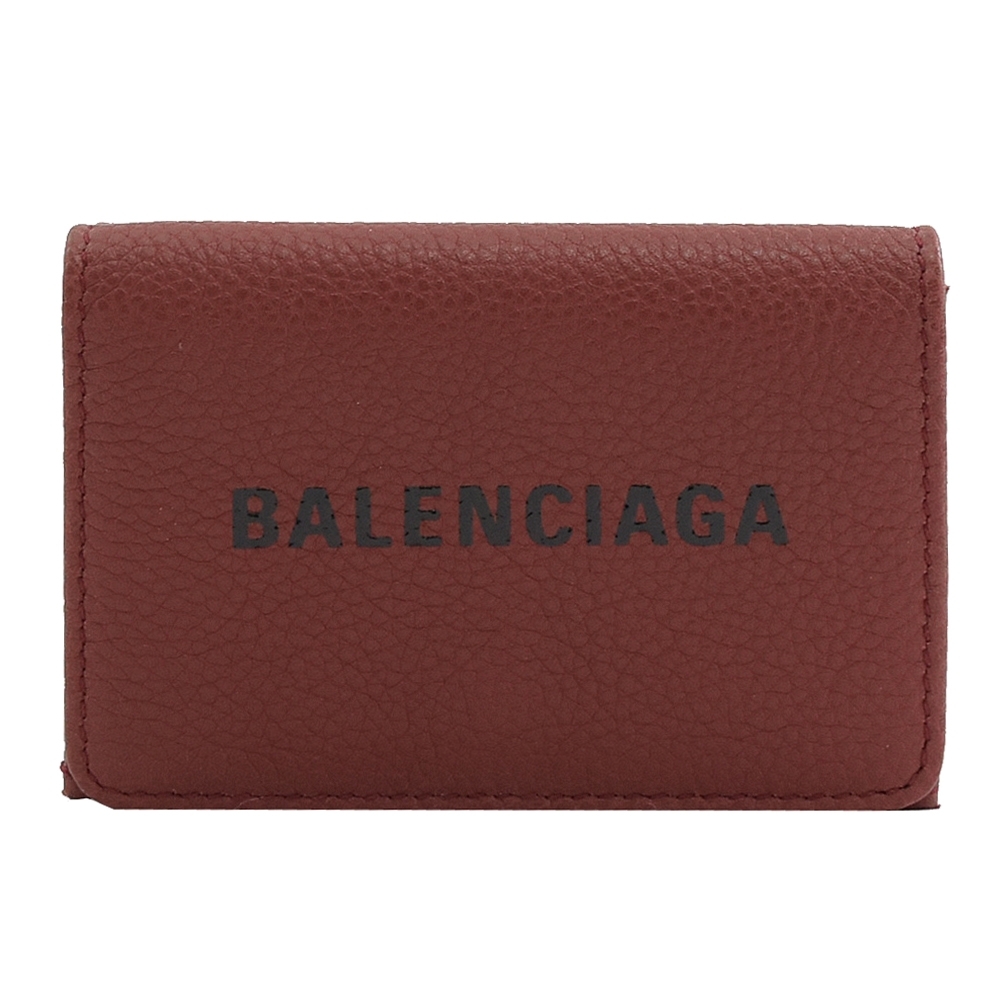 BALENCIAGA燙印LOGO牛皮三折式零錢短夾(深紅)