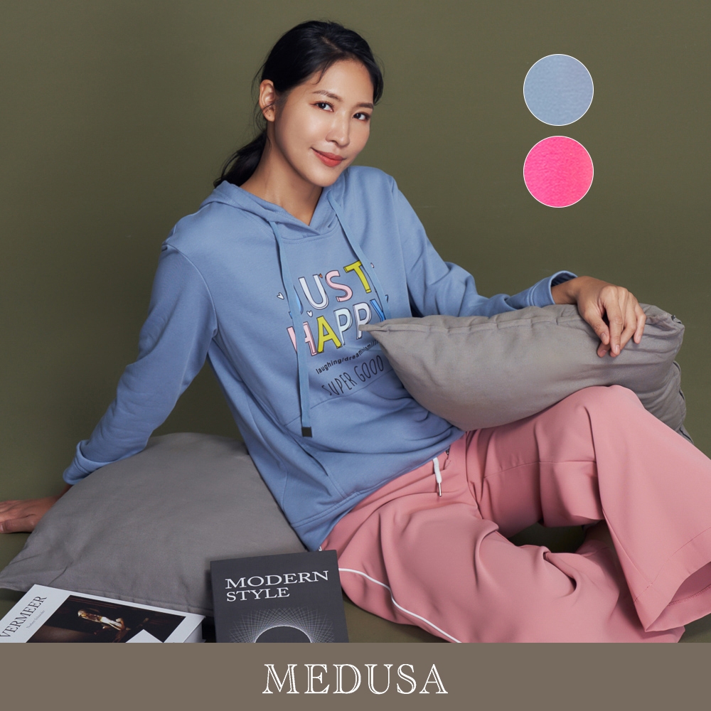 現貨【MEDUSA 曼度莎】可愛 Just Happy 長版帽T - 2色（M-XL）｜女休閒上衣 長版上衣 大學T