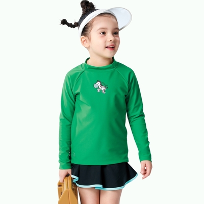 聖手牌 泳裝 青綠素面長袖抗UV防曬機能衣兒童泳裝