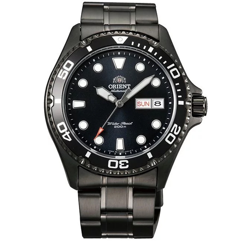 ORIENT 東方錶 官方授權 200m潛水機械錶 鋼帶款 黑色-錶徑41.5mm(FAA02003B)