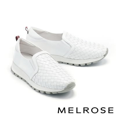 休閒鞋 MELROSE 美樂斯 率性潮感編織造型全真皮厚底休閒鞋－白