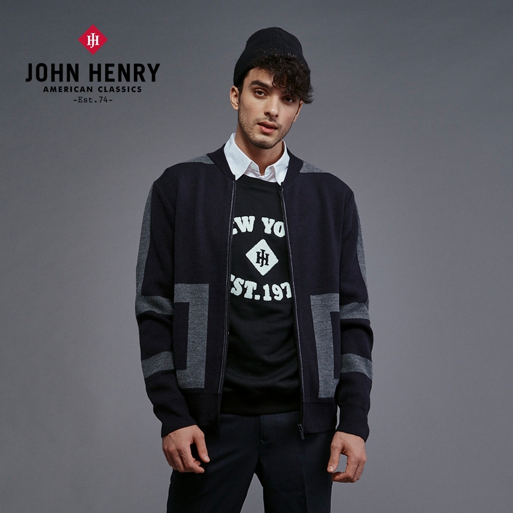 JOHN HENRY 休閒對稱條紋外套-灰