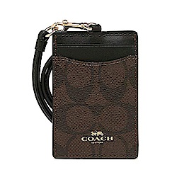 COACH LOGO馬車PVC皮革證件套票卡夾 棕色LOGO皮革x黑色