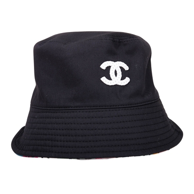 CHANEL Bucket Hat白色LOGO 漁夫帽(黑