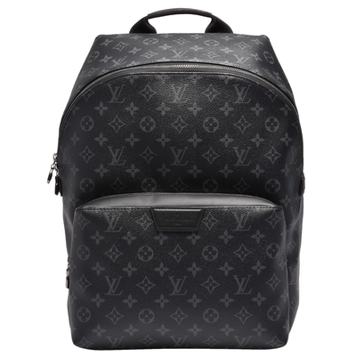 LV M43186 Apollo系列 Monogram Eclipse帆布牛皮鑲飾拉鍊後背包(黑灰)