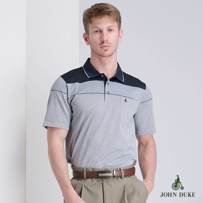 JOHN DJOHN DUKE約翰公爵 男裝 吸濕排汗定位橫紋短袖POLO衫_黑/灰(20-2V9818)