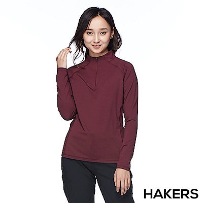 【HAKERS 哈克士】女款 半開襟舒適排汗衫(酒紅)