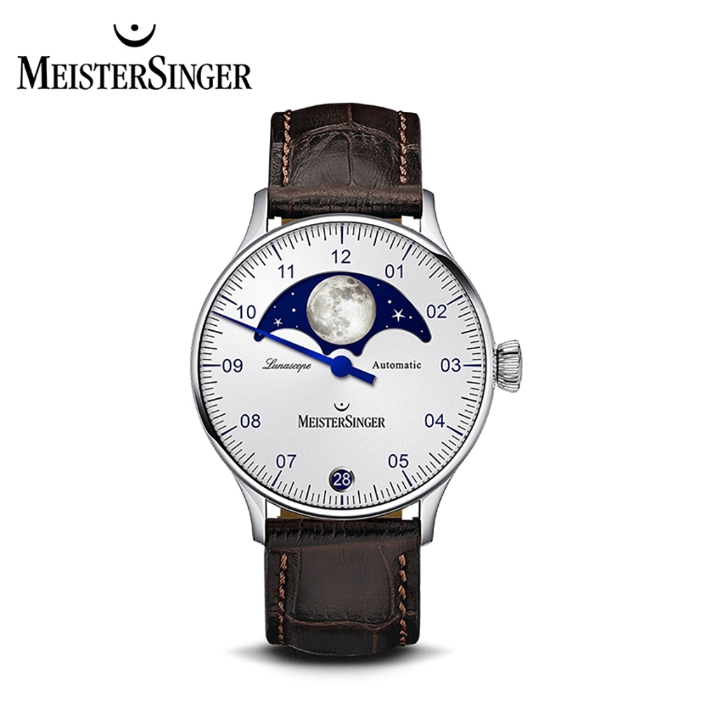 MeisterSinger 明斯特單指針 LS901 月相 蛋白石銀 自動上鍊 40mm