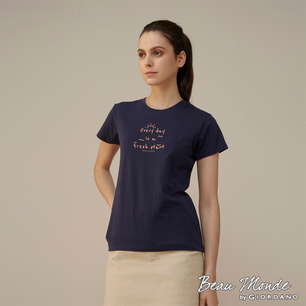 GIORDANO 女裝手寫標語印花T恤 - 11 桑葚藍