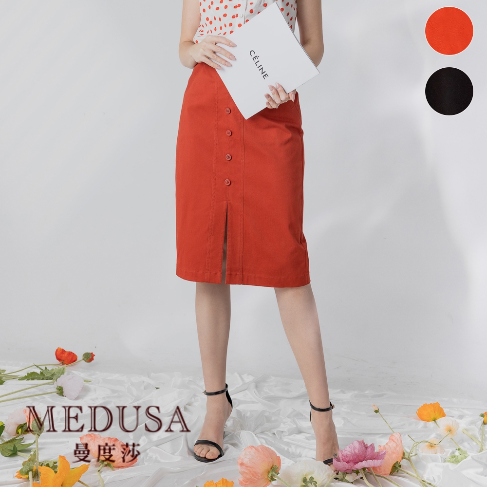 現貨【MEDUSA 曼度莎】排釦小開衩麂皮感包臀裙 - 2色（M-XL）｜女短裙 及膝裙 鉛筆裙