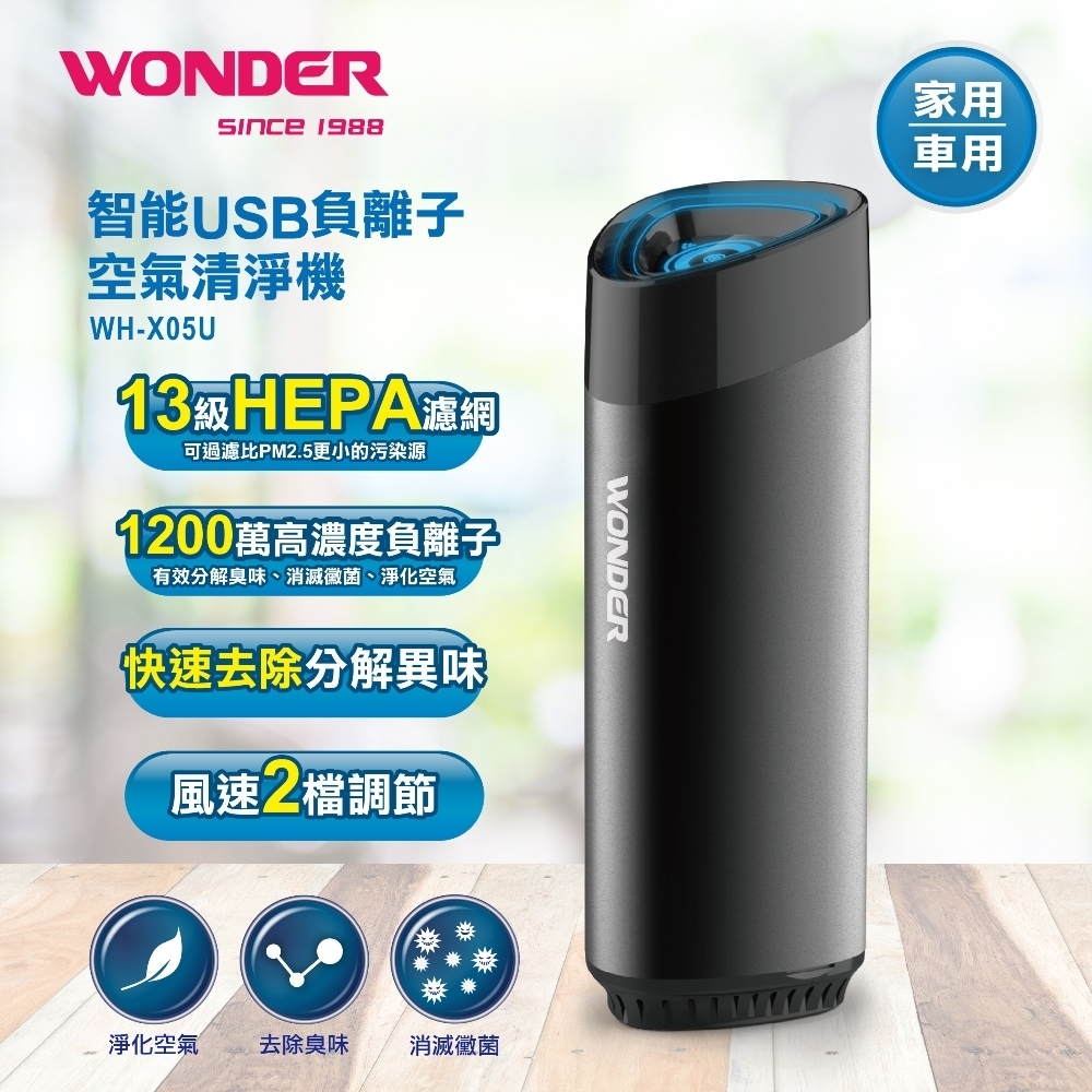 WONDER旺德 智能USB負離子空氣清淨機 WH-X05U