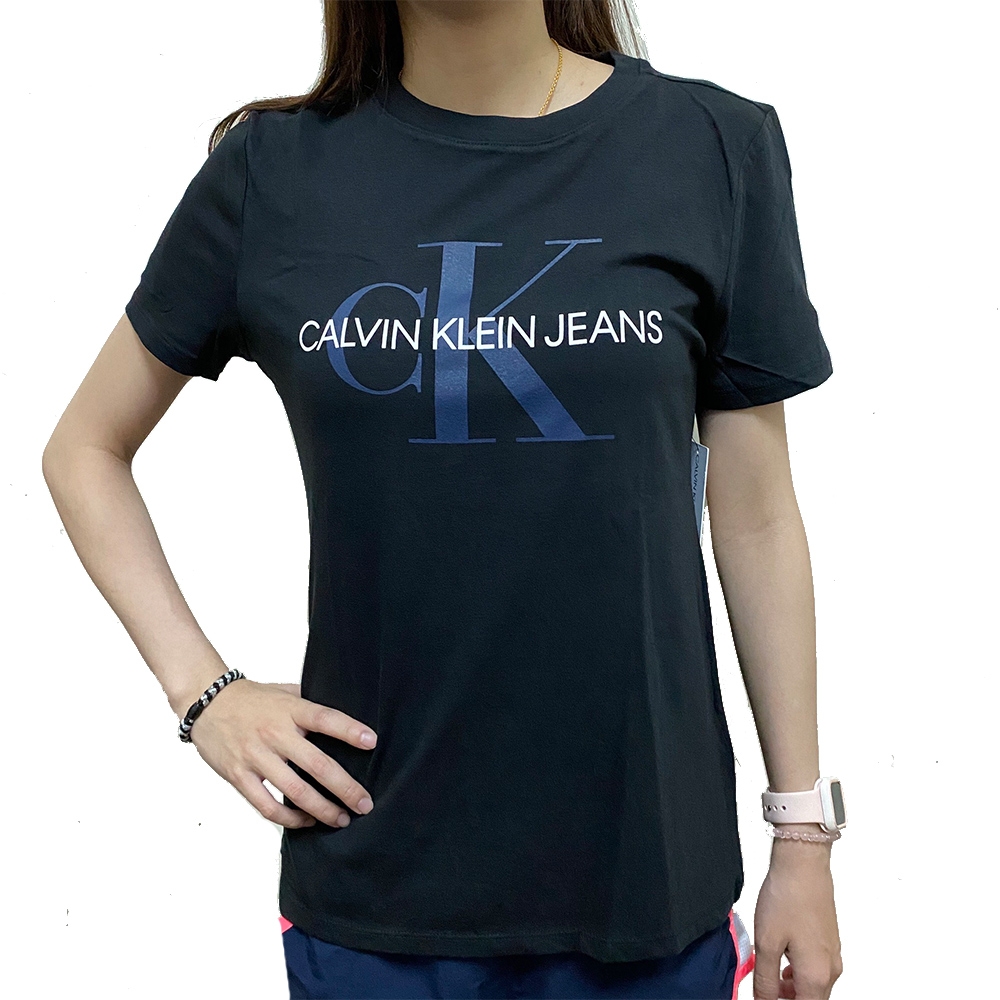 Calvin Klein 經典印刷CK文字圖案短袖T恤(女)-黑色