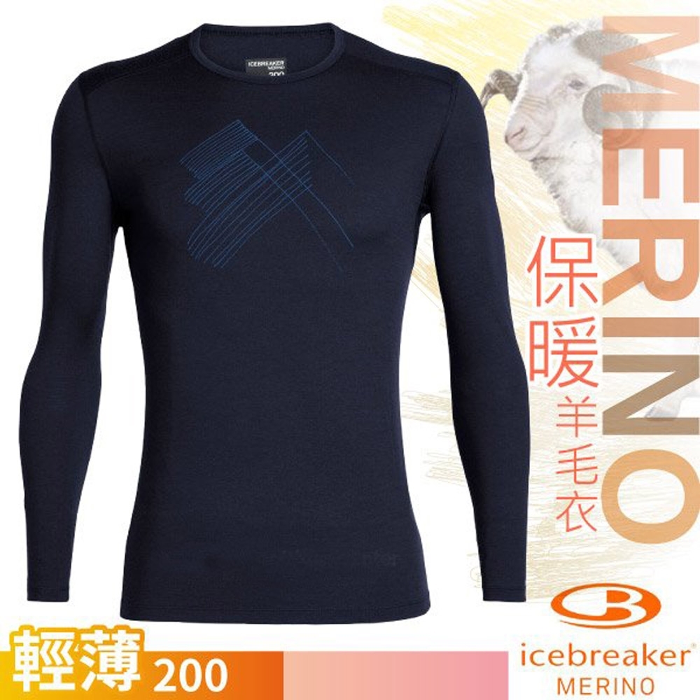 Icebreaker 男新款 200 Oasis 美麗諾羊毛輕薄款長袖圓領上衣_深藍