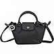 LONGCHAMP Le Pliage Cuir 超迷你 可拆背帶小羊皮斜背包(黑色) product thumbnail 1