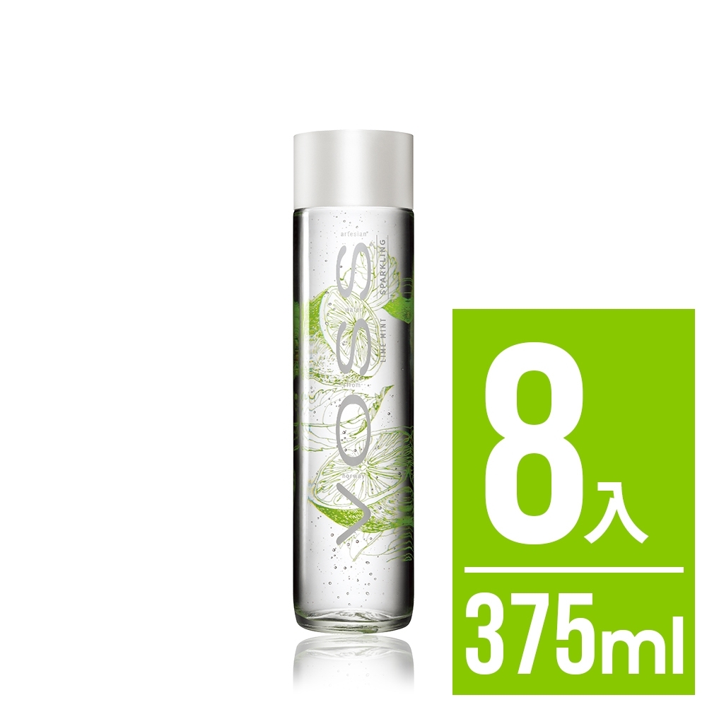 VOSS挪威芙絲 萊姆薄荷風味氣泡礦泉水8入x375ml(時尚玻璃瓶)