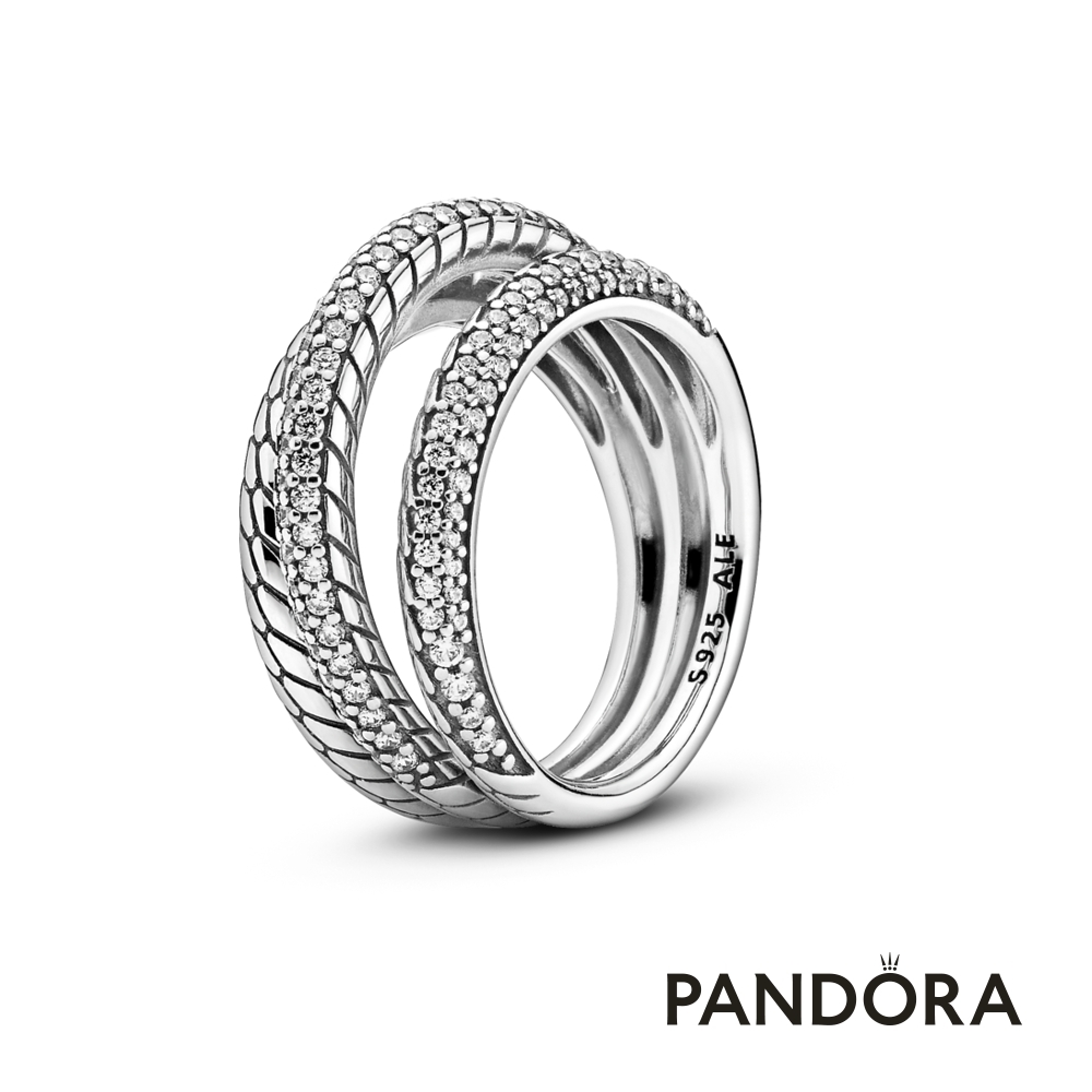 【Pandora官方直營】密鑲寶石蛇鏈紋三圈戒指-絕版品