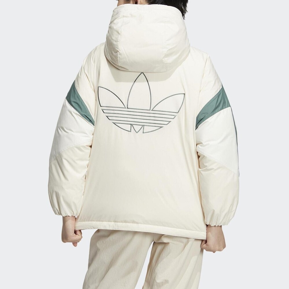 Adidas Clr Block Down [HS9518] 女 連帽羽絨外套 運動 休閒 保暖 舒適 國際版 米綠