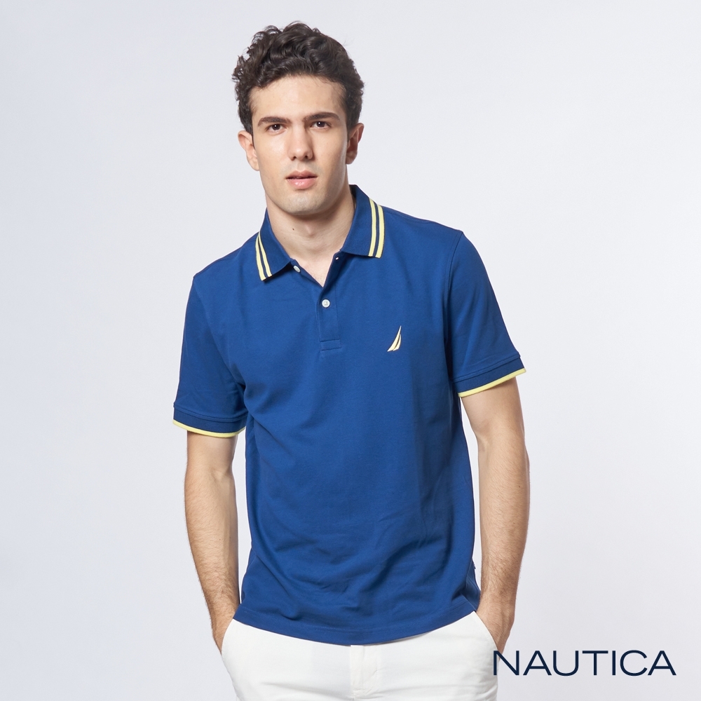 Nautica 機能型超彈力短袖POLO衫-藍