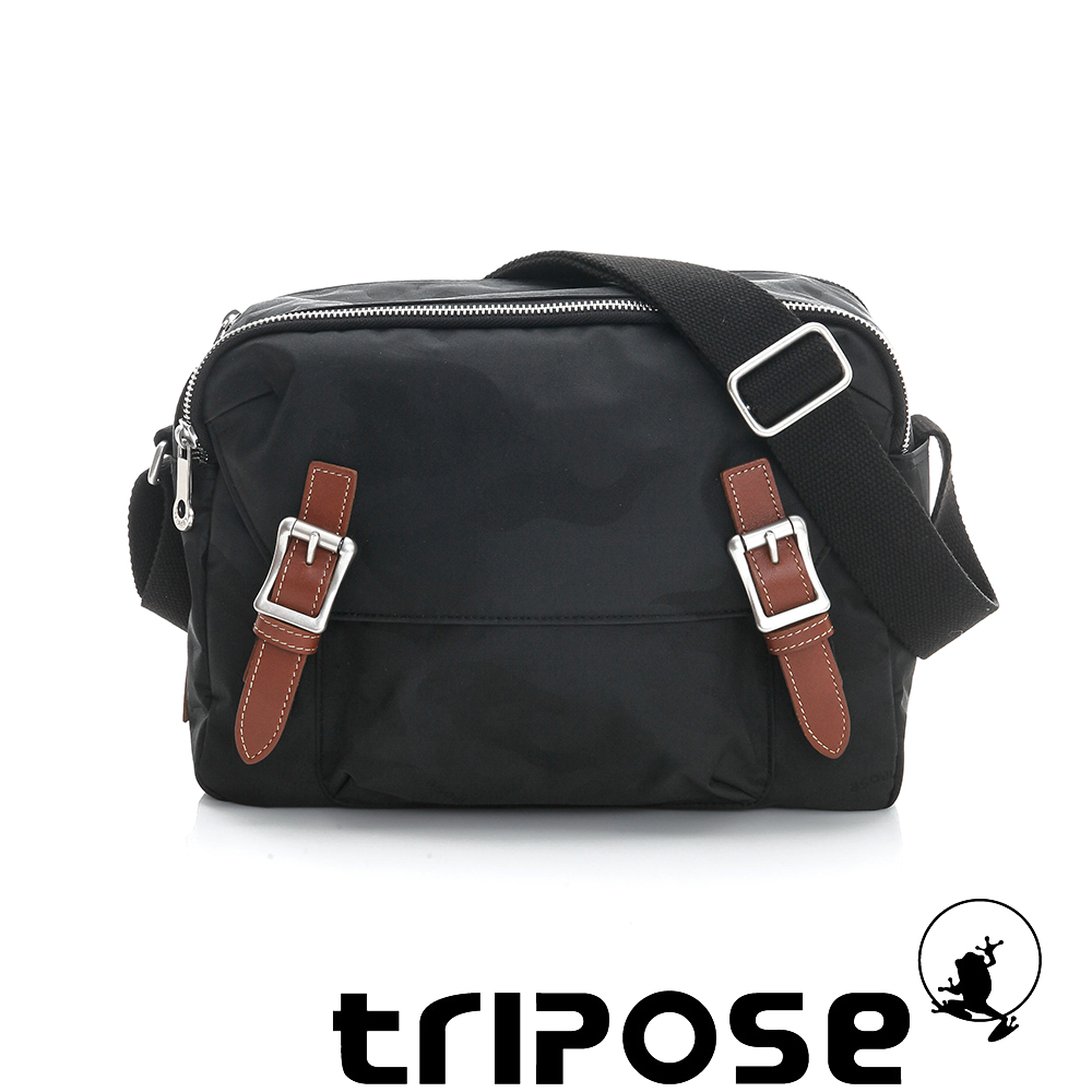 tripose 迷彩系列雙層拉鍊肩背斜背包 黑
