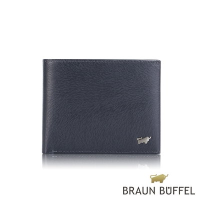 【BRAUN BUFFEL 德國小金牛】台灣總代理 提貝里烏斯III 8卡中間翻零錢袋短夾-深藍色/BF392-318-MAR