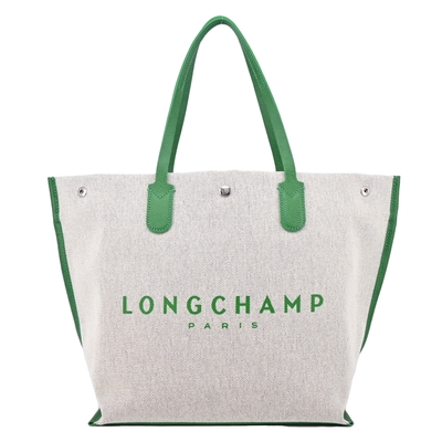 LONGCHAMP ESSENTIAL系列帆布LOGO字母托特包(大/綠)