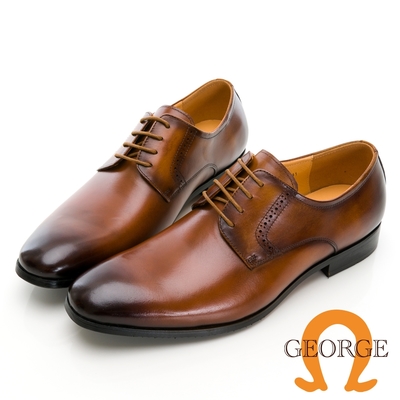 【GEORGE 喬治皮鞋】AMBER系列 職人通勤素面漸層刷色綁帶紳士鞋 -棕 235023CZ24
