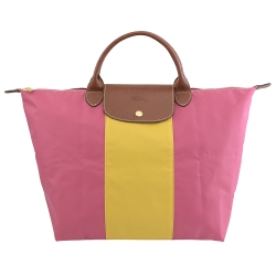 LONGCHAMP Le Pliage彩色條紋短把手提包(粉桃/大)