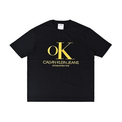 CK Calvin Klein黃字OK印花LOGO純棉短T(S/黑)