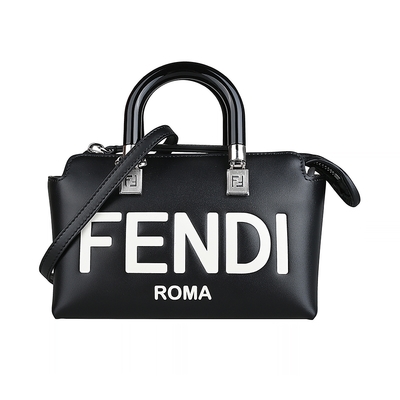 FENDI By The Way燙印LOGO皮革迷你手提斜背波士頓包(黑x白)