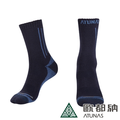 【ATUNAS 歐都納】中筒羊毛登山襪A1ASCC02N藍黑/吸濕排汗/抑菌除臭/保暖舒適厚底