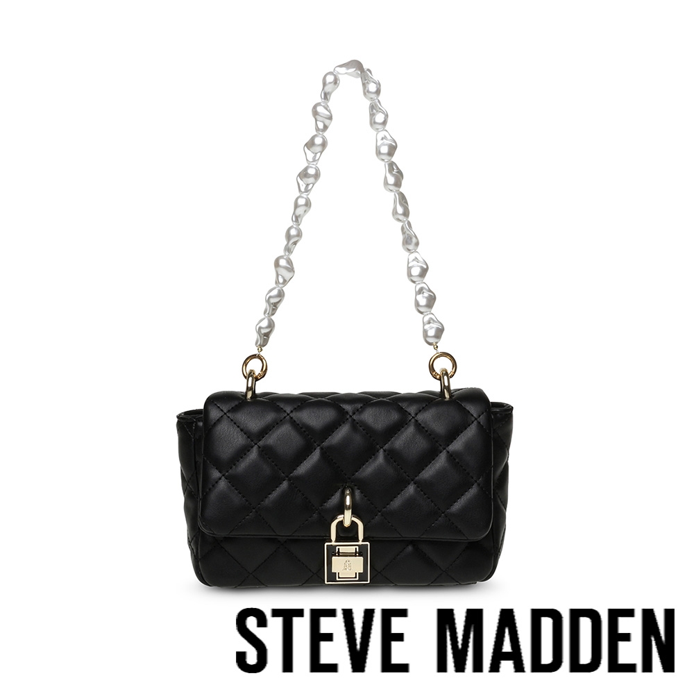 STEVE MADDEN-BADELA 不規則珍珠菱格肩背包-黑色