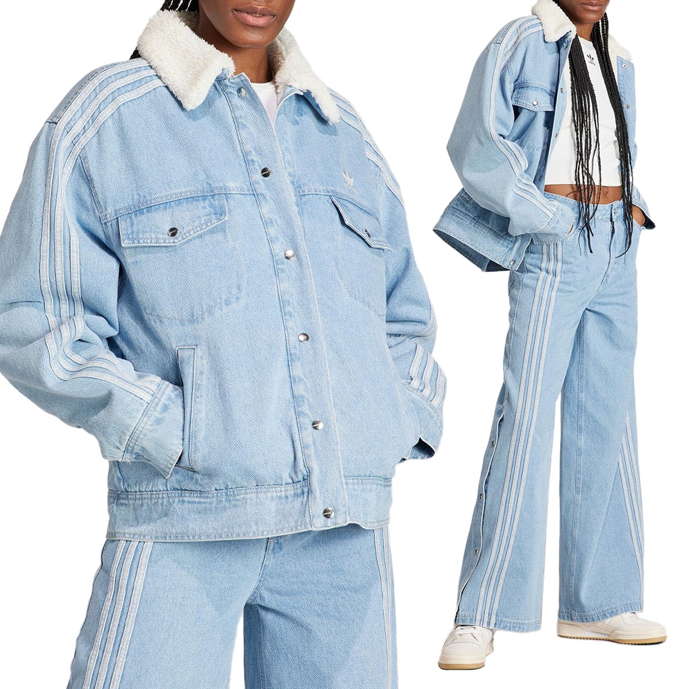 Adidas Denim Jacket 女 單寧藍 休閒 穿搭 冬季 立領 牛仔外套 外套 IS5250
