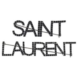 YSL Saint Laurent  品牌LOGO設計水鑽胸針(銀)