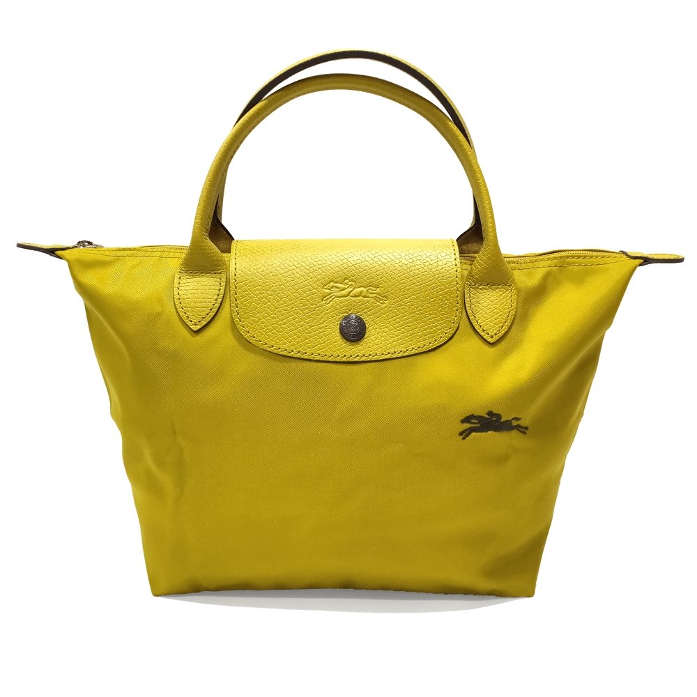 【LONGCHAMP】L1621619P19 LE PLIAGE CLUB 短把摺疊手提刺繡水餃包 S號(黃色)