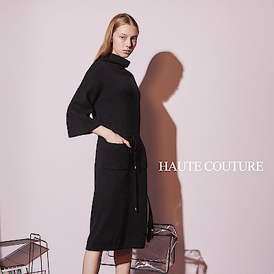 Haute Couture 高定系 貂絨✕兔絨✕羊毛針織毛衣長版造型洋裝(兩色)-黑