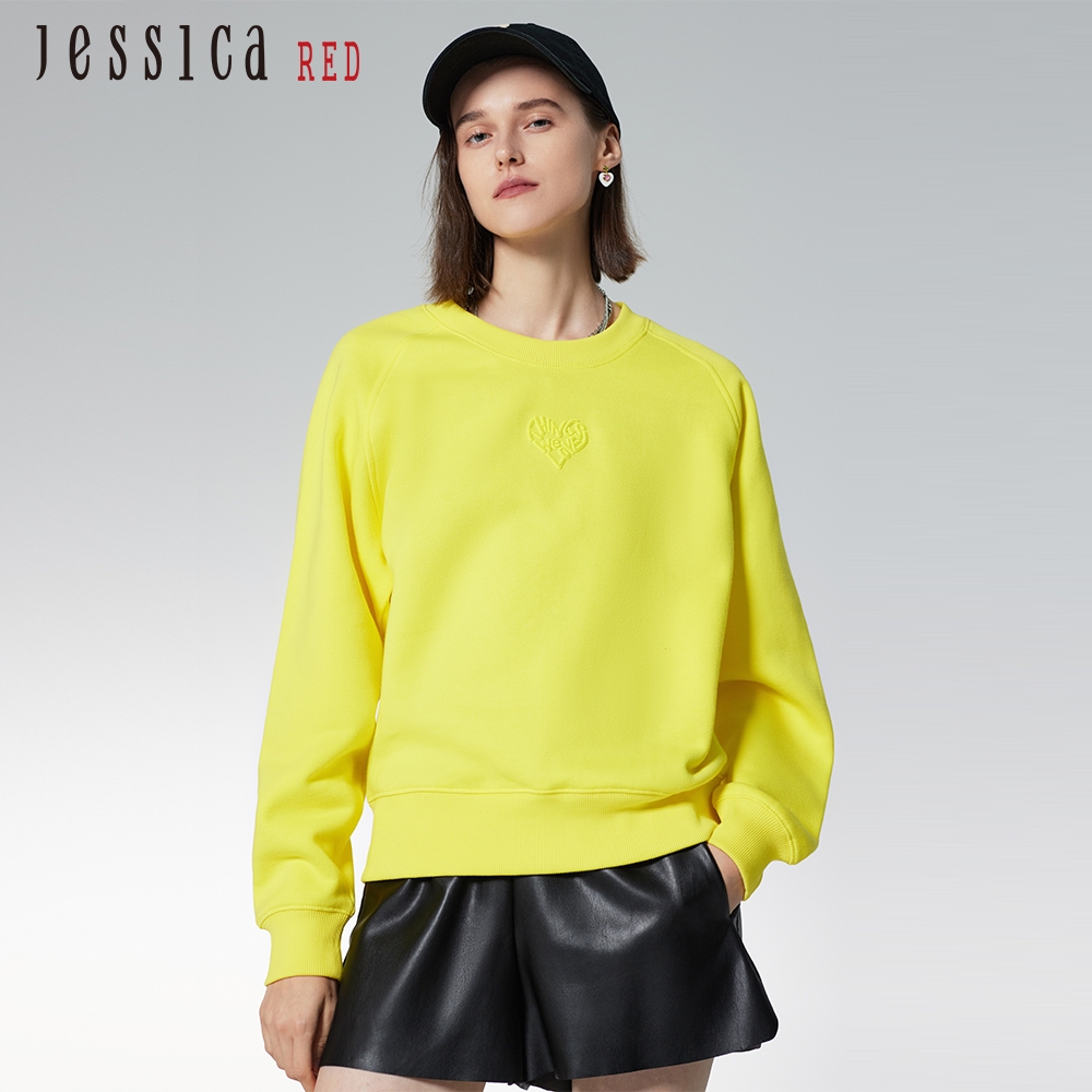 JESSICA RED - 簡約休閒百搭棉質刷毛圓領衛衣上衣（黃）824364