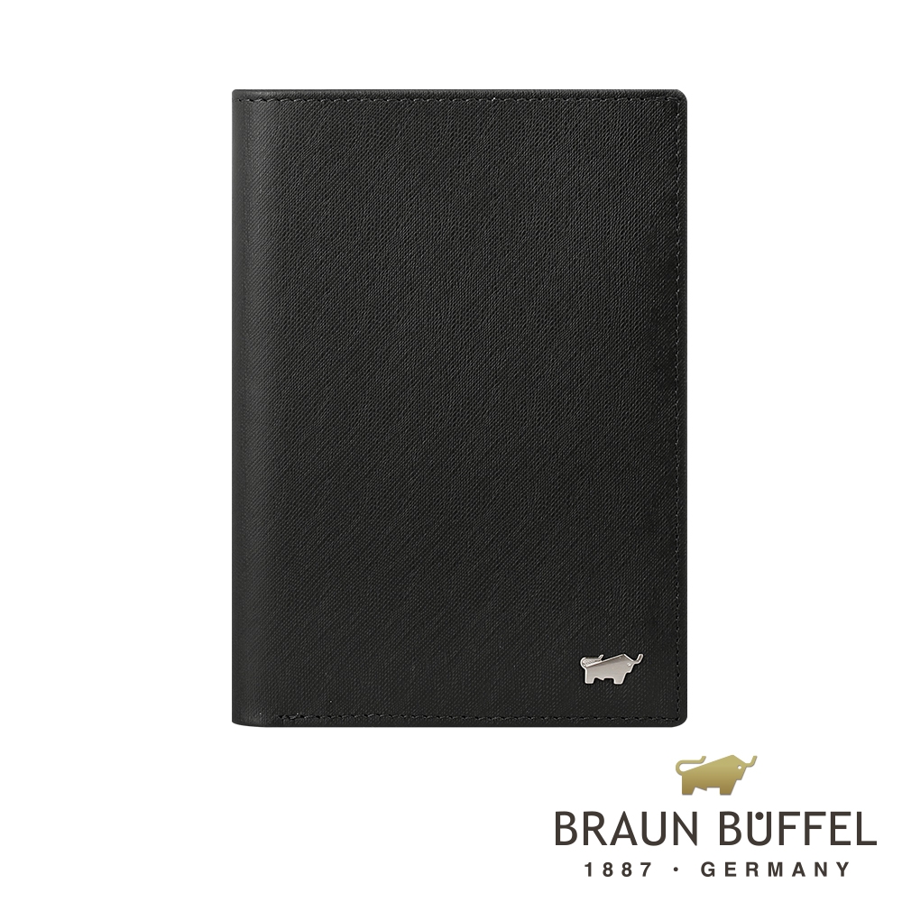 【BRAUN BUFFEL 德國小金牛】台灣總代理 HOMME-M紳士 3卡護照夾-黯黑/BF306-500-BK