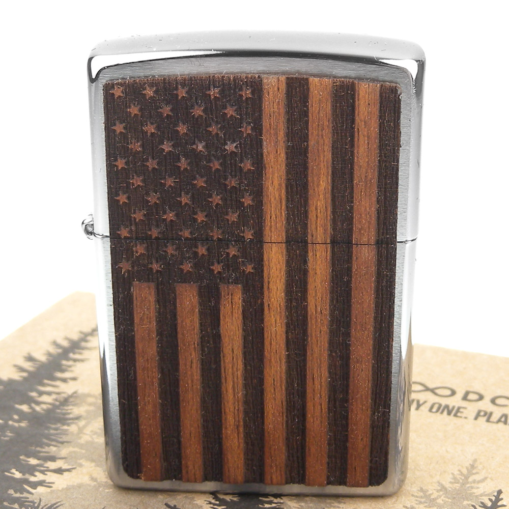 ZIPPO 美系~American Flag-美國國旗圖案-桃花心木貼片打火機