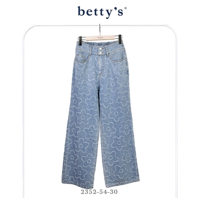 betty’s貝蒂思 迪斯可風緹花鬆緊腰水洗牛仔寬褲(淺藍)