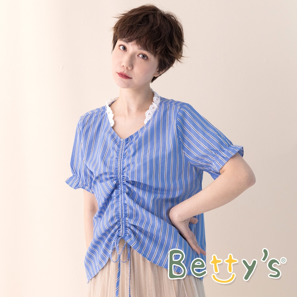 betty’s貝蒂思　花蕾絲領直紋上衣 (藍色)