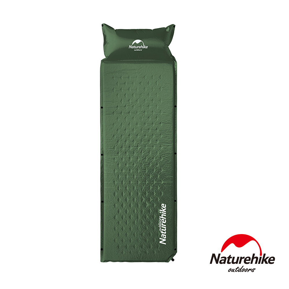 Naturehike 自動充氣 帶枕式單人睡墊 軍綠-急