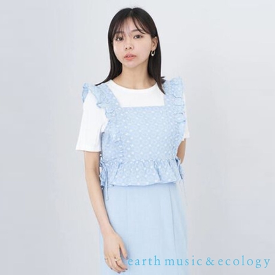 earth music 小花圖案刺繡側綁結荷葉摺邊背心