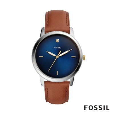 FOSSIL MINIMALIST 咖啡色皮革極簡風格男錶 44mm FS5499