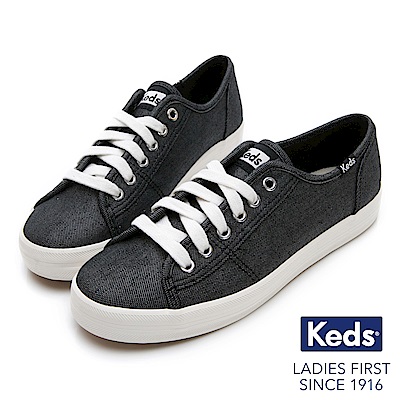 Keds KICKSTART 極簡素面綁帶休閒鞋-黑