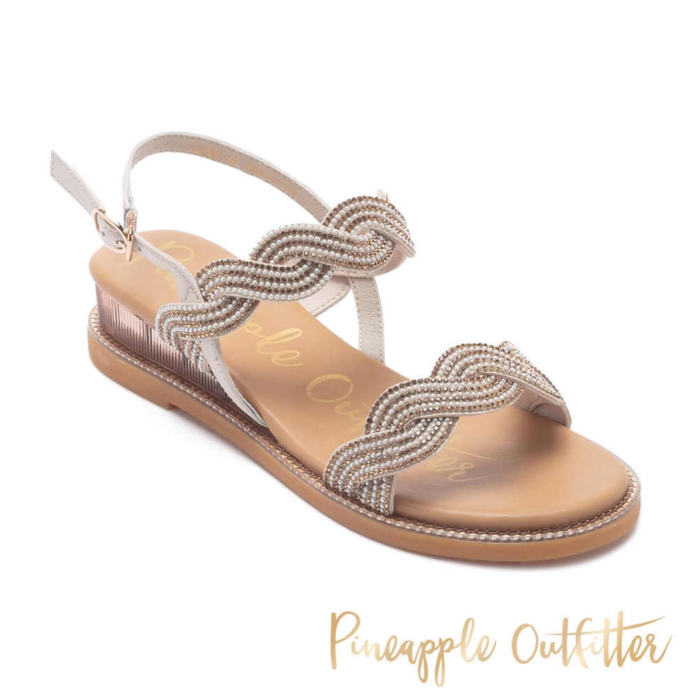 Pineapple Outfitter-ISSAC 真皮亮鑽楔型涼鞋-白色