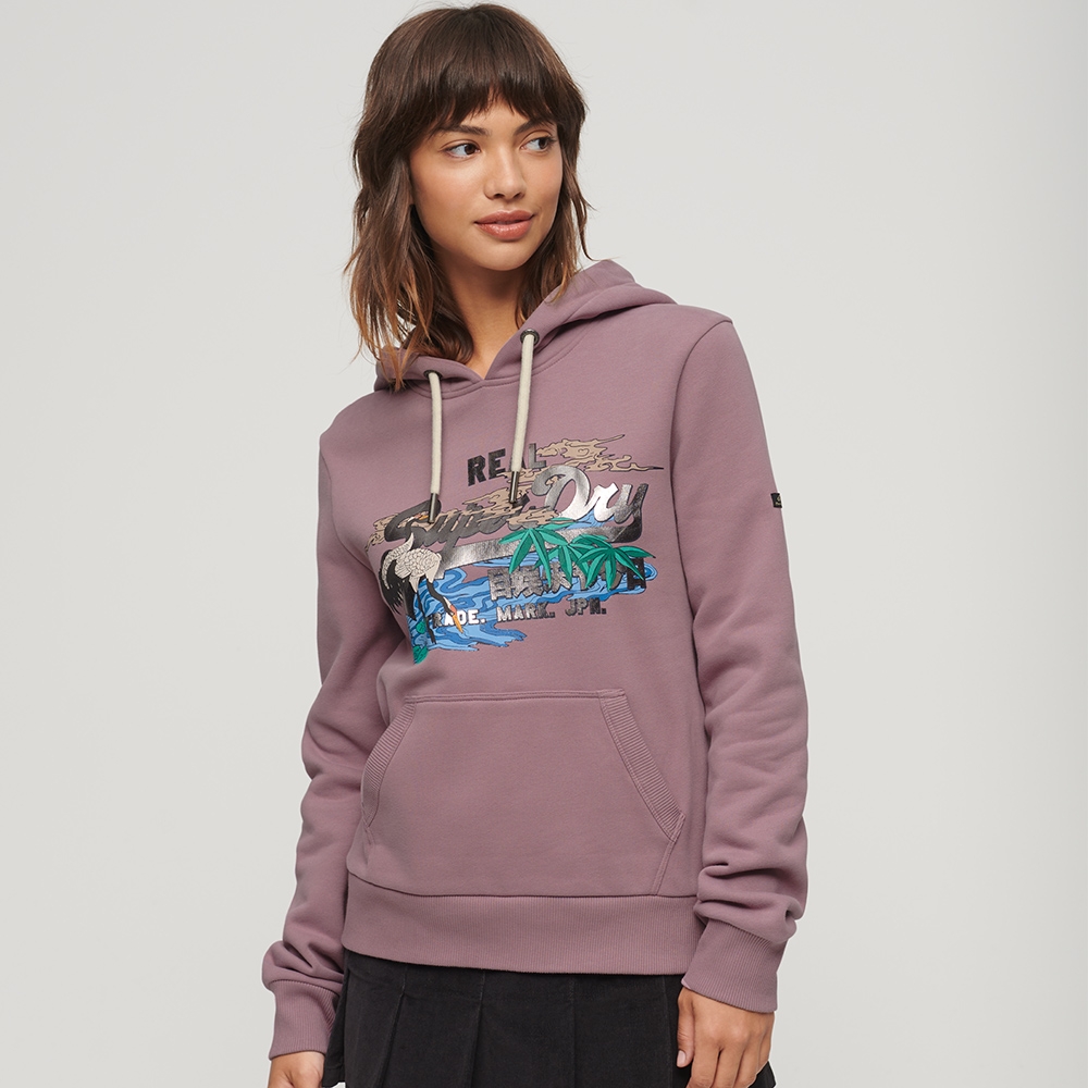 SUPERDRY 女裝 帽T 連帽套頭衫 長袖 Japanese VL Hoodie 綠藍/紫丁香