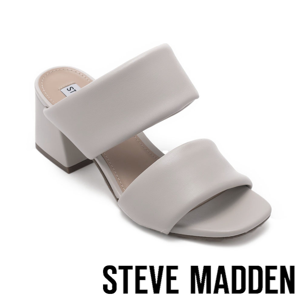 STEVE MADDEN-AFFIRM 皮質雙寬帶粗跟涼拖鞋-米白色