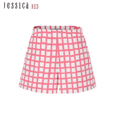 JESSICA RED - 時尚百搭格紋修身闊腿短褲824124（粉）