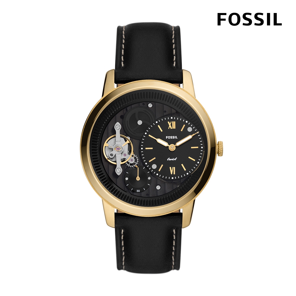 FOSSIL Neutra 菁英時尚雙機芯男錶 黑色皮革錶帶 44MM ME1174